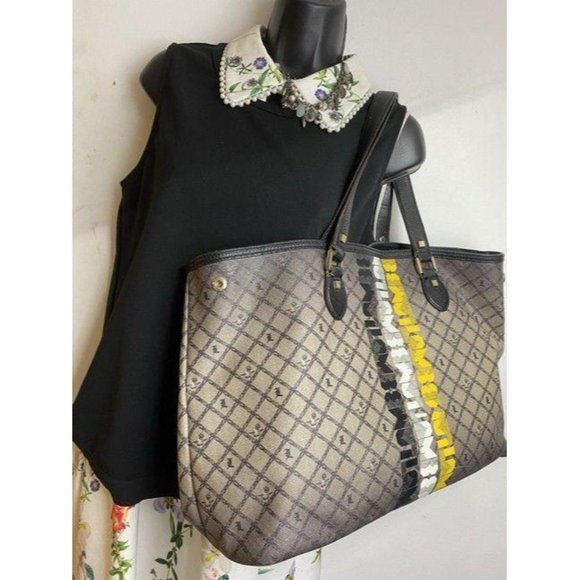 lamb shopping xl l black tan coated canvas tote - Picture 6 of 11